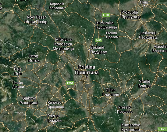 Kosovo, mapa Google